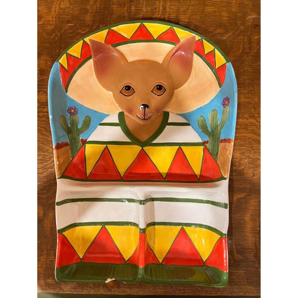 Aye Chihuahua Vintage Serving Party Platter Chips and Salsa‎